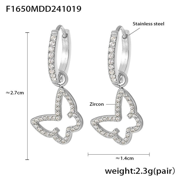 Wholesale 316L Stainless Steel Zircon Inlaid Heart Geometric Electroplated Light Luxury Hollow Earrings For Women