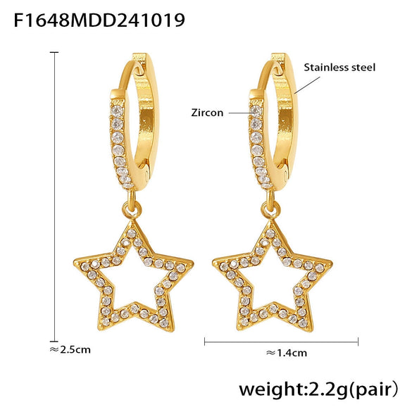 Wholesale 316L Stainless Steel Zircon Inlaid Heart Geometric Electroplated Light Luxury Hollow Earrings For Women