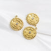 Wholesale Stainless Steel Zircon Inlaid Round Pendant And Earrings With Electroplating Treatment