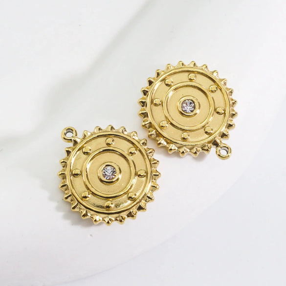 Wholesale Stainless Steel Zircon Inlaid Round Pendant And Earrings With Electroplating Treatment