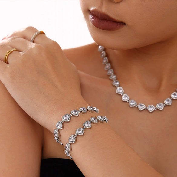 Wholesale 316L Stainless Steel Zircon Necklace Bracelet Set For Women With Electroplating Love Stitching And Star Shape