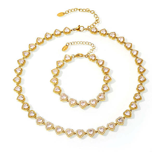 Wholesale 316L Stainless Steel Zircon Necklace Bracelet Set For Women With Electroplating Love Stitching And Star Shape