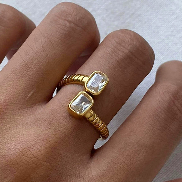 Wholesale Stainless Steel Zircon Open Ring For Women With Electroplating Treatment And Elegant Design Sense