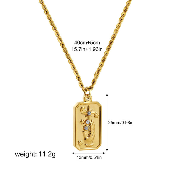 Wholesale Stainless Steel Zircon Pendant Necklace With Square Sun Star Stamp 18K Vacuum Electroplated Gold For Women Personality Style