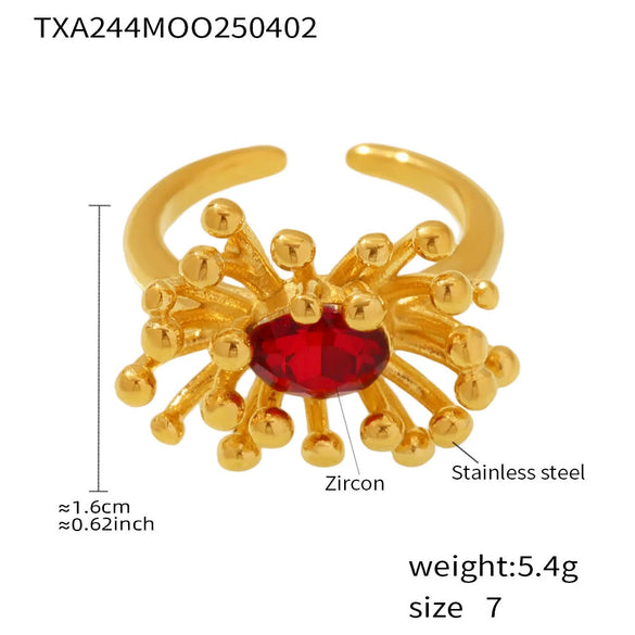 Wholesale 316L Stainless Steel Zircon Retro Plants Flowers Open Ring Earrings With Electroplating