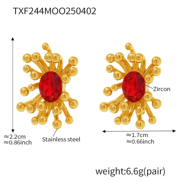 Wholesale 316L Stainless Steel Zircon Retro Plants Flowers Open Ring Earrings With Electroplating