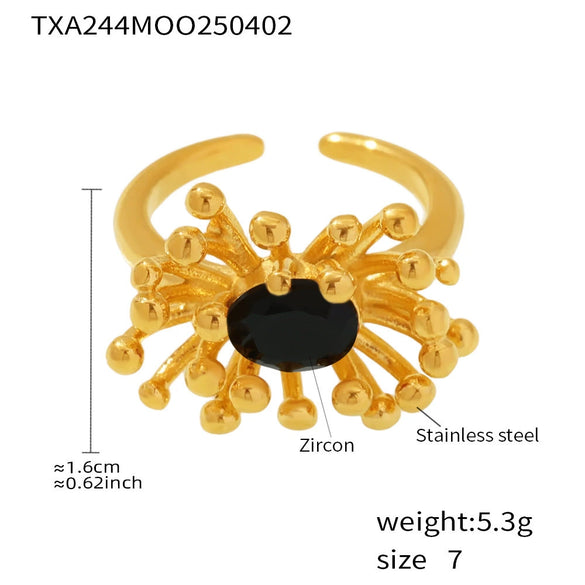 Wholesale 316L Stainless Steel Zircon Retro Plants Flowers Open Ring Earrings With Electroplating
