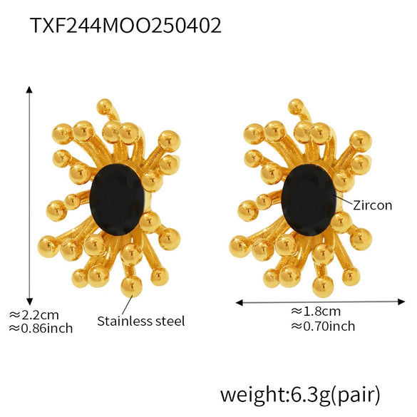 Wholesale 316L Stainless Steel Zircon Retro Plants Flowers Open Ring Earrings With Electroplating