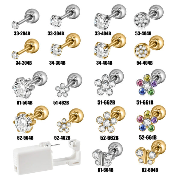 Wholesale Stainless Steel Zircon Rhinestone Disposable Ear Piercing Device With Flower Pattern And Electroplating Treatment