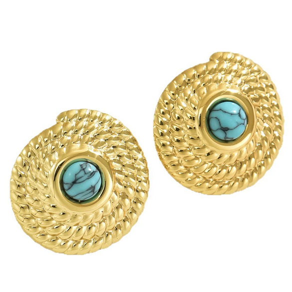 Wholesale Stamped Geometric Blue Turquoise Stainless Steel Earrings For Women