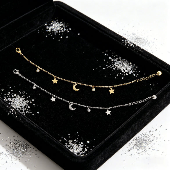 Wholesale Star And Crescent Moon Stainless Steel Vacuum Plated Bracelet For Women Girly Style