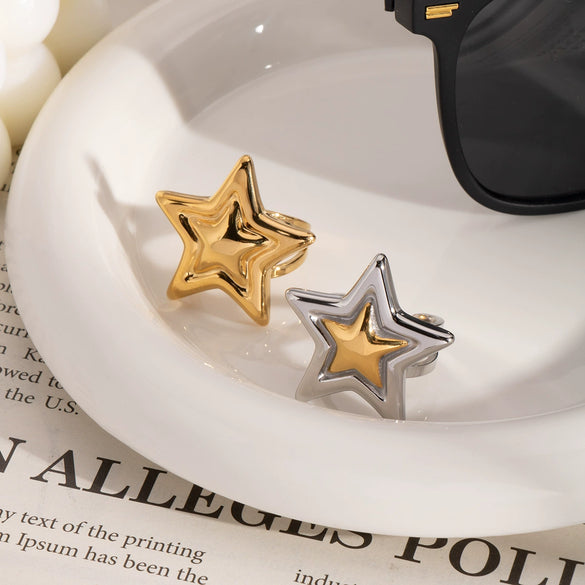Wholesale Star Opening Ring In Gold And Silver Two Color Fashion Design Made Of Stainless Steel With Pvd Furnace Vacuum Real Gold Plating Unisex And All Match Jewelry