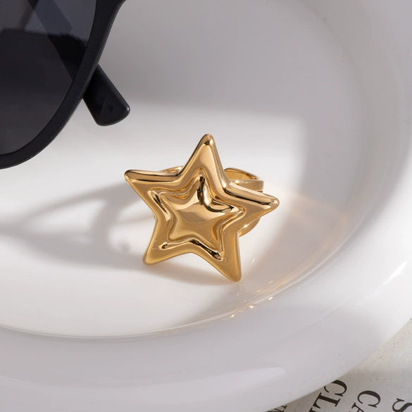Wholesale Star Opening Ring In Gold And Silver Two Color Fashion Design Made Of Stainless Steel With Pvd Furnace Vacuum Real Gold Plating Unisex And All Match Jewelry