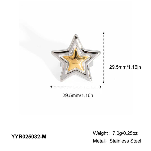 Wholesale Star Opening Ring In Gold And Silver Two Color Fashion Design Made Of Stainless Steel With Pvd Furnace Vacuum Real Gold Plating Unisex And All Match Jewelry