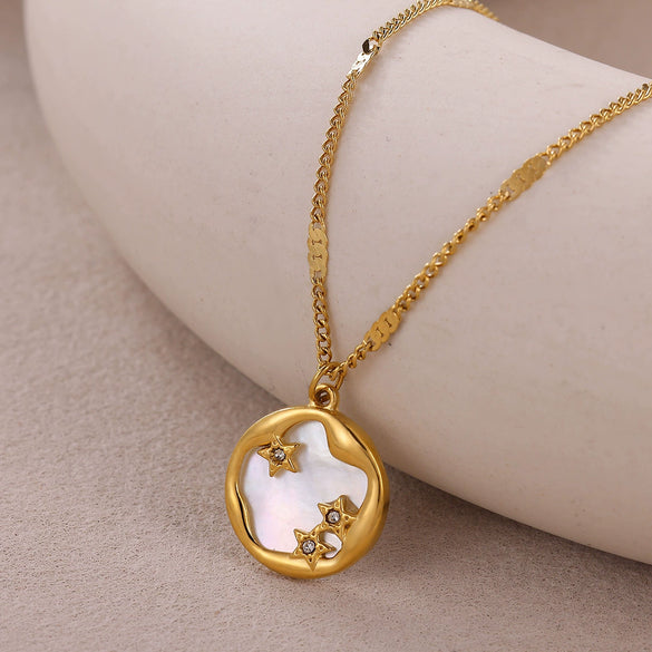 Wholesale Star Pendant Necklace With Starry Sky Design Gold Electroplated Stainless Steel Cross Chain Unisex