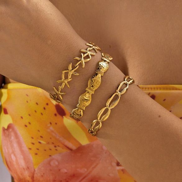 Wholesale Starfish And Shell Patchwork Fishshaped Stainless Steel Electroplated Bracelet Jewelry Accessories