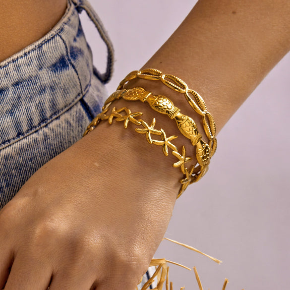 Wholesale Starfish And Shell Patchwork Fishshaped Stainless Steel Electroplated Bracelet Jewelry Accessories