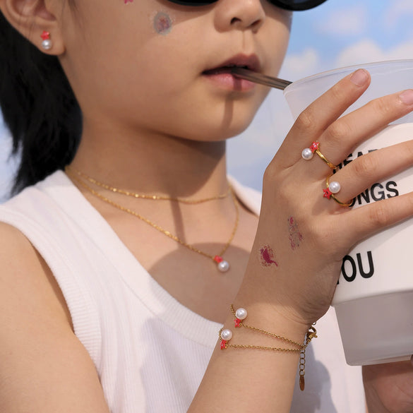 Wholesale Starfish Beads Stainless Steel Jewelry Set For Girls With Electroplating Earrings Necklace Bracelet Ring
