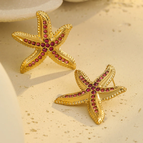 Wholesale Starfish Pattern Electroplated 18K Gold Stainless Steel Earrings For Women