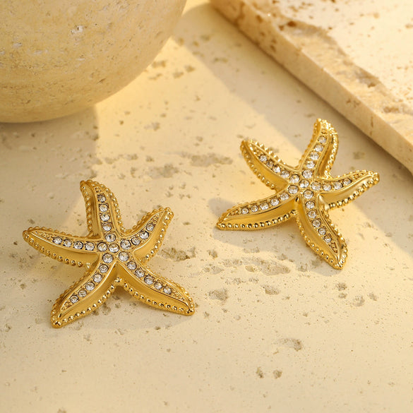 Wholesale Starfish Pattern Electroplated 18K Gold Stainless Steel Earrings For Women
