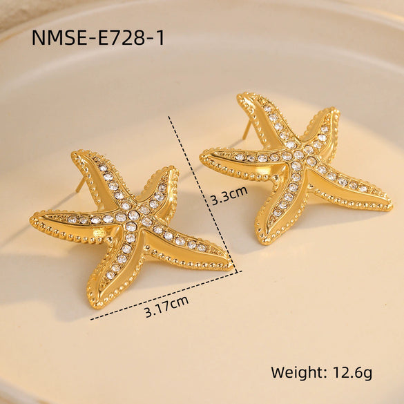 Wholesale Starfish Pattern Electroplated 18K Gold Stainless Steel Earrings For Women