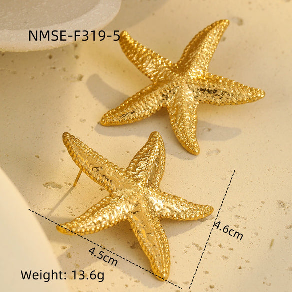 Wholesale Starfish Pattern Electroplated 18K Gold Stainless Steel Earrings For Women