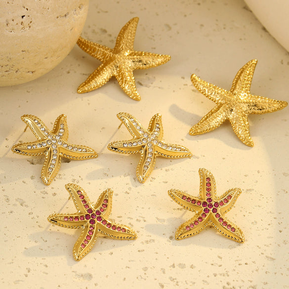Wholesale Starfish Pattern Electroplated 18K Gold Stainless Steel Earrings For Women