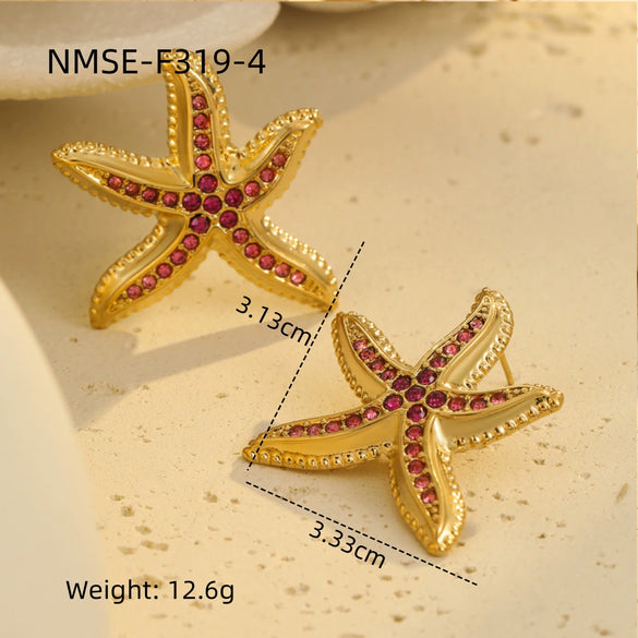 Wholesale Starfish Pattern Electroplated 18K Gold Stainless Steel Earrings For Women