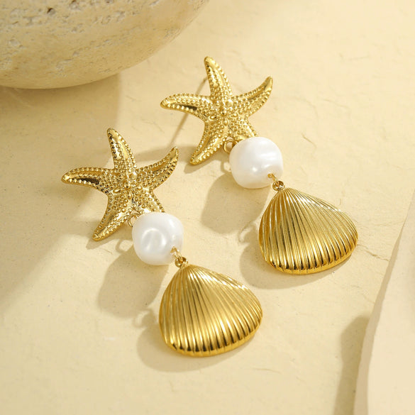 Wholesale Starfish Pendant Earrings Stainless Steel Geometric Fashion Electroplated Women