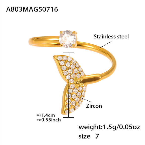 Wholesale Starfish Shell Zircon Open Index Finger Ring In Stainless Steel With Electroplating Geometric Style For Women