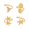 Wholesale Starfish Shell Zircon Open Index Finger Ring In Stainless Steel With Electroplating Geometric Style For Women