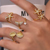 Wholesale Starfish Shell Zircon Open Index Finger Ring In Stainless Steel With Electroplating Geometric Style For Women