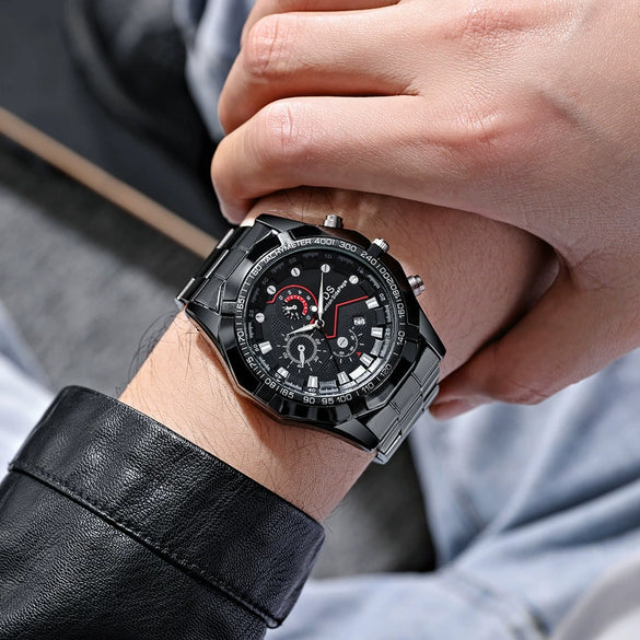 Wholesale Steel Belt Full Automatic Quartz Men's Watch With Large Dial And Round Dial Shape Aggressive Tough Guy Style