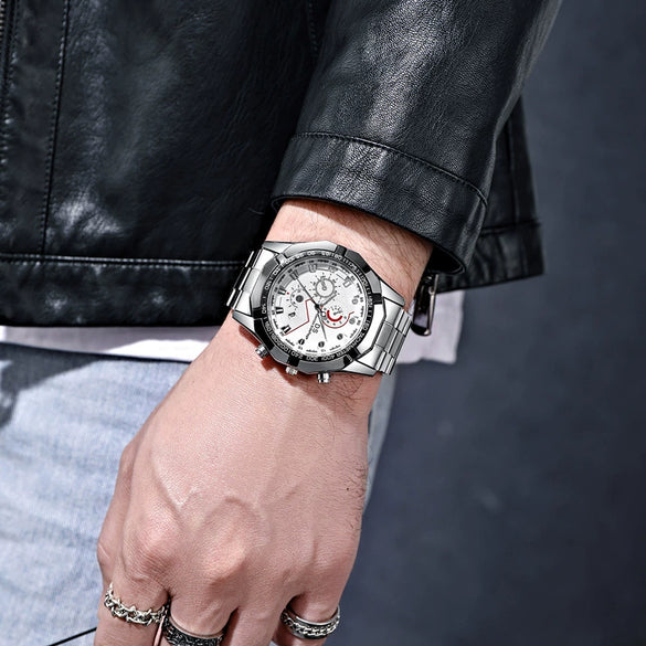 Wholesale Steel Belt Full Automatic Quartz Men's Watch With Large Dial And Round Dial Shape Aggressive Tough Guy Style