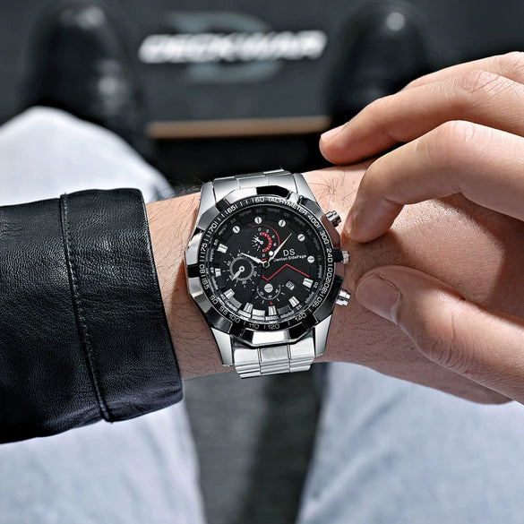 Wholesale Steel Belt Full Automatic Quartz Men's Watch With Large Dial And Round Dial Shape Aggressive Tough Guy Style