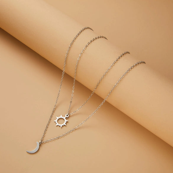 Wholesale Steel Hollow Sun Moon Shaped Stainless Steel Paper Card Necklace Set With Electroplating