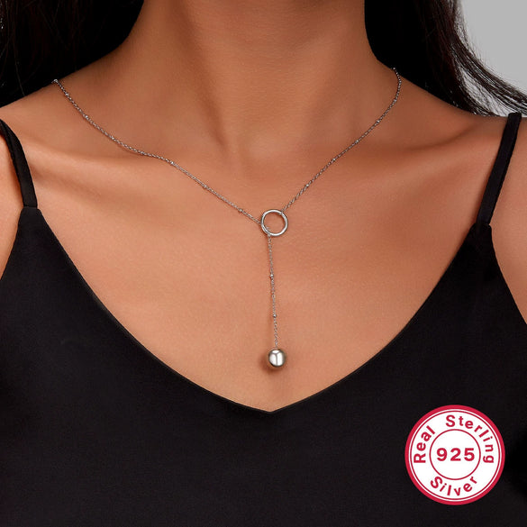 Wholesale 925 Sterling Silver Adjustable Stretch Round Beads Necklace With Geometric Design And Electroplating For Women