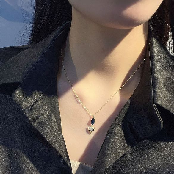 Wholesale Sterling Silver 925 Blue Crystal Fox Zircon Inlaid Electroplated Cross Chain Women's Fashion Pendant Necklace