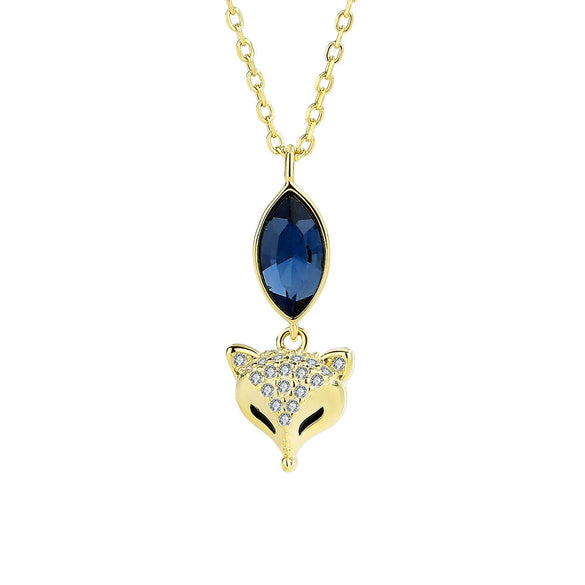 Wholesale Sterling Silver 925 Blue Crystal Fox Zircon Inlaid Electroplated Cross Chain Women's Fashion Pendant Necklace
