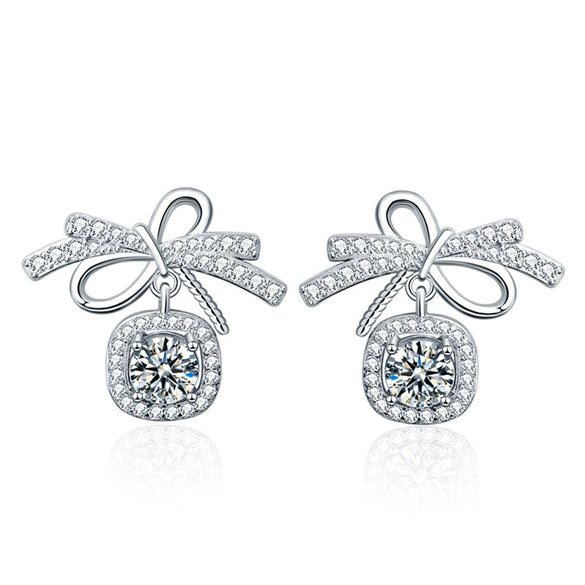 Wholesale 925 Sterling Silver Bow Moissanite Minimalist Earrings For Women