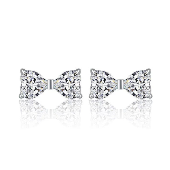 Wholesale 925 Sterling Silver Bowshaped Moissanite Inlaid Stud Earrings For Women Fashion And Light Luxury Style