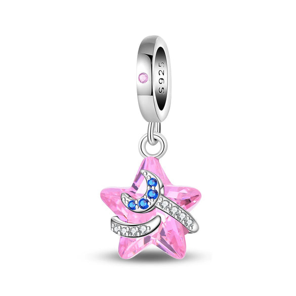 Wholesale 925 Sterling Silver Charm Crystal Star Moon Sun Beads Jewelry Bracelet Accessories With Dripping Oil Design For Women