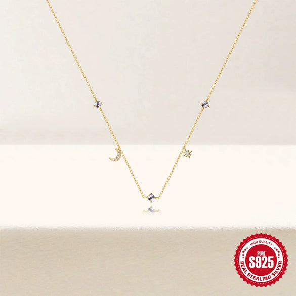 Wholesale 925 Sterling Silver Classic Geometric Star Moon Stacked Pendant Ochain Necklace For Women
