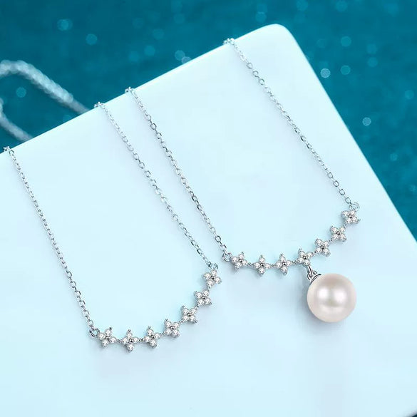 Wholesale 925 Sterling Silver Clavicle Chain With Clover Style Freshwater Pearl And Moissanite Pendant Geometric Pattern Electroplated