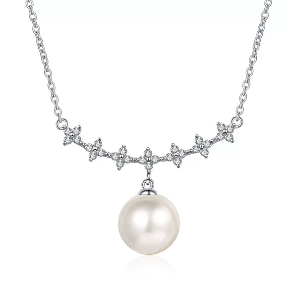 Wholesale 925 Sterling Silver Clavicle Chain With Clover Style Freshwater Pearl And Moissanite Pendant Geometric Pattern Electroplated