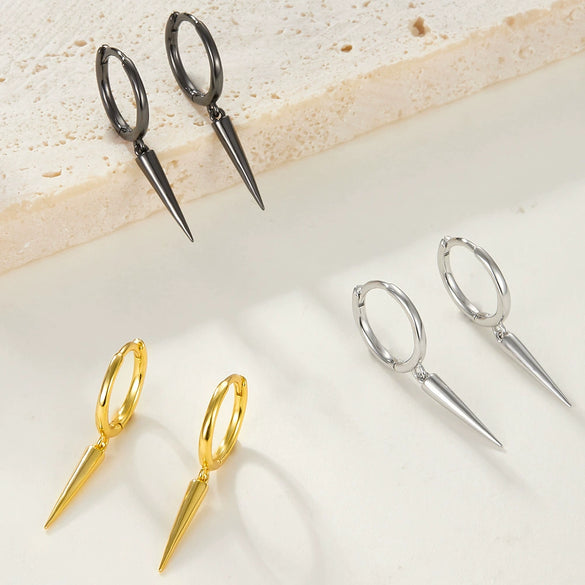 Wholesale Sterling Silver Conical Rivet Long Earring With Geometric Design And Electroplating Treatment For Women