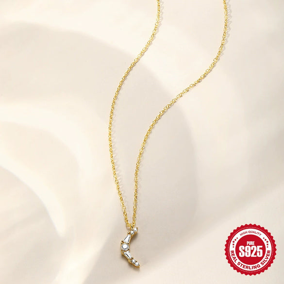 Wholesale 925 Sterling Silver Crescent Geometric Zircon Clavicle Chain Necklace With Electroplating