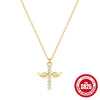 Wholesale 925 Sterling Silver Cross And Angel Wings Pendant Clavicle Chain With Geometric Pattern And Electroplating