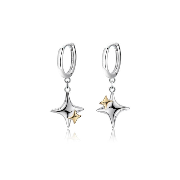 Wholesale 925 Sterling Silver Cross Star Earrings With Electroplating For Female