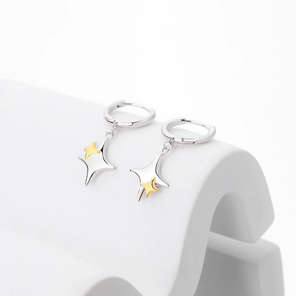 Wholesale 925 Sterling Silver Cross Star Earrings With Electroplating For Female